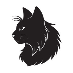 Obraz premium Elegant Black Cat Silhouette with Long Fur and Whiskers
