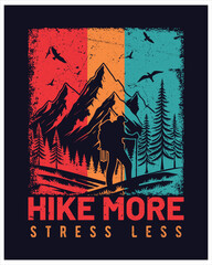 Hike More Stress Less: A Vintage Hiking Poster Design