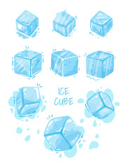 Hand-Drawn Ice Cubes Vector Set for Summer Drinks, Cocktails, and Refreshment Designs.