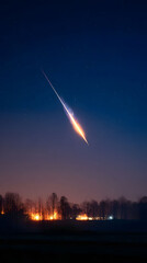 Bright Meteor Shower Streaking Across Night Sky Over Silhouetted Trees