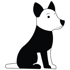 A cute, funny, black and white vector cartoon illustration of a dog