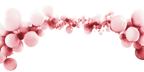 Abstract Pink and White Bubbles Floating on White Background