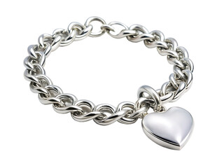 Obraz premium Silver chain bracelet with a heart charm isolated on white background, PNG