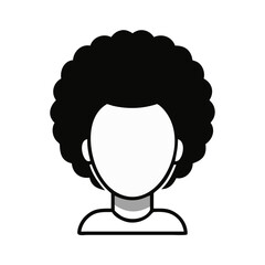A faceless person with a large afro hairstyle illustrated in black and white