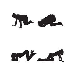 Silhouette Set of Men Sitting on All Fours Vector Illustrations of Male Figures in Crawling and Grounded Poses