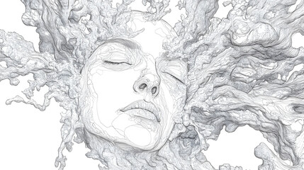 Abstract Pointillist Portrait of a Woman in Black and White