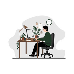 Illustration of Working at home vector flat style. Online career. Coworking space illustration