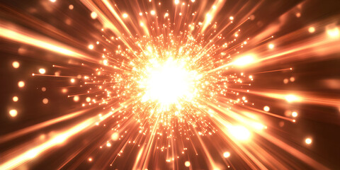 Abstract Orange and Gold Light Burst with Glowing Particles