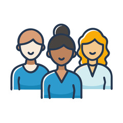 A diverse group of three female healthcare professionals smiling together in a team