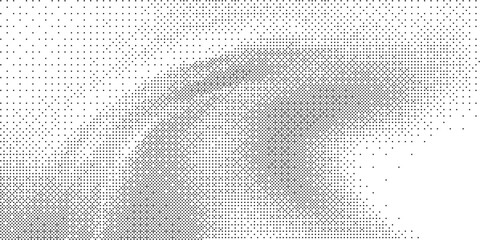 Obraz na płótnie Canvas Pixelated bitmap distortion with dither effect and speckled glitch 8 bit noise. Horizontal gradation mimics signal disruption or audio waveform interference. Vector illustration