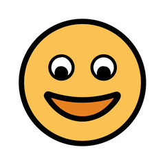 A happy cartoon emoticon with a wide smile and big eyes expressing joy and delight
