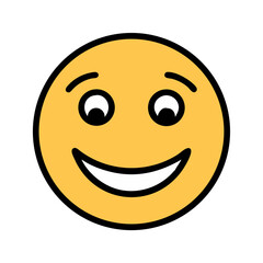 A cheerful yellow emoticon with a big smile and expressive eyes conveying happiness and joy
