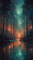 Fototapeta premium Echoes of the Bioluminal City. Generative AI 