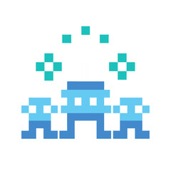 Pixel Art Space Invaders Retro Game Design Three Aliens Spaceship Classic 8 Bit Video Game Graphic