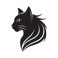 Elegant Black Cat Silhouette with Flowing Fur in Profile View