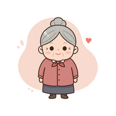 Elderly woman looking nostalgic in a cute style