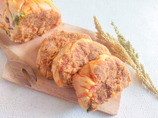 Fluffy and savory beef floss roll bread, a soft, golden-baked loaf filled with seasoned shredded beef, perfect for breakfast or snack time.