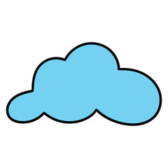 Hand drawn cartoon blue cloud on white background.