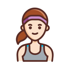 Illustration of a young athletic woman with brown hair in a ponytail and a headband