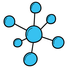 Hand drawn cartoon blue water molecule on white background.