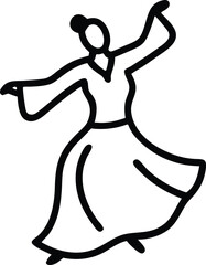 Dynamic black silhouette of a woman in traditional clothing or attire illustration