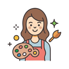 A young female artist holding a paint palette and paintbrush