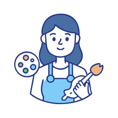 A young female artist holding a paintbrush and palette cheerful and creative woman painter