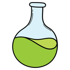 Hand drawn cartoon glass laboratory flask on white background.