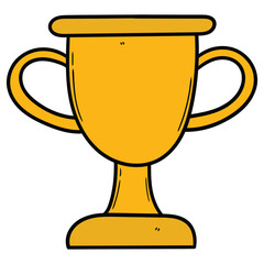 Hand drawn cartoon gold trophy on white background.