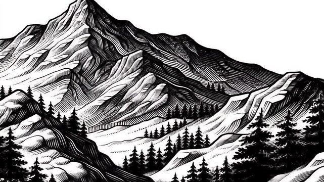 Grayscale mountain peak landscape