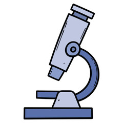 Hand drawn cartoon laboratory microscope on white background.