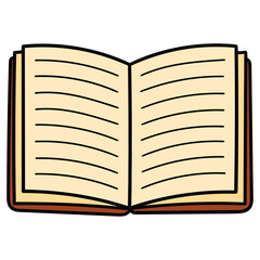 Hand drawn cartoon open book on white background.