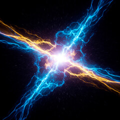 Abstract Blue and Yellow Lightning Strike