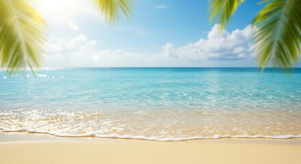 Obraz premium Tropical beach with blue sea and palm trees Aerial beach type view