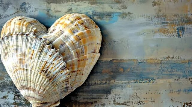 Heart-shaped seashell on textured surface