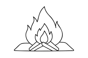Campfire lineart simple black and white illustration