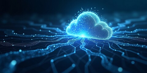 An abstract image of a digital data cloud expanding outward
