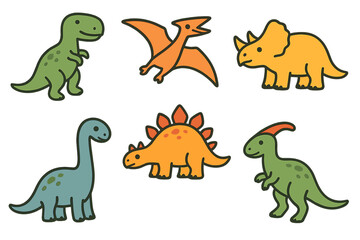 Fototapeta premium Dinosaur-themed designs, including parties and children's holidays, can be created using flat style dinosaur icons and other dinosaur-related materials