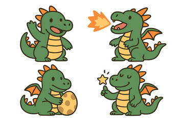 Obraz premium A cute dragon character is featured in this flat designed vector illustration set