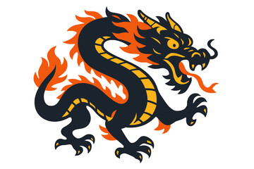 Obraz premium A black Chinese dragon is depicted in a vector illustration on a white background