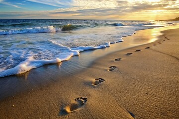 Footprints in the Sand at Sunset A Stunning 4K Beach Scene