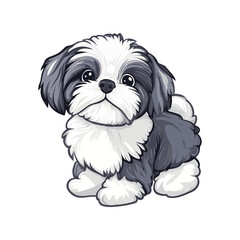 Adorable Shih Tzu puppy: A cute and fluffy Shih Tzu puppy, its expressive eyes filled with innocence, sits poised against a clean backdrop, perfect for pet-related designs.