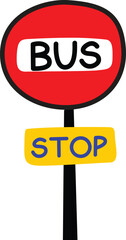 Cartoon Illustration of a Bus Stop Sign