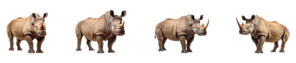 Fototapeta premium A collection of black rhinoceroses, isolated on a transparent background