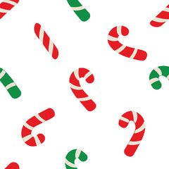 Scattered candy canes in seamless pattern style vector illustration