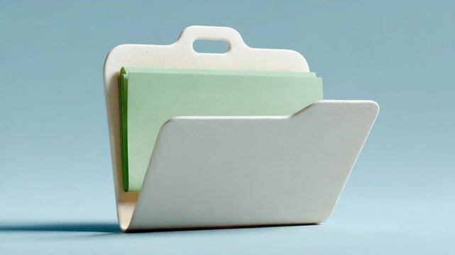 Open File Folder: Sleek open file folder stands on a blue surface.