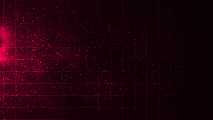 Abstract futuristic technology particles background, Magenta red particles and grid background