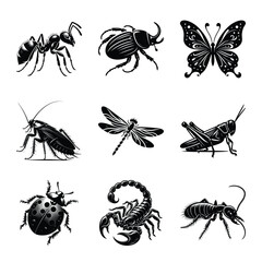 Different type of insect bundle silhouette