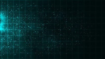 Abstract futuristic technology particles background, Cyan particles and grid background