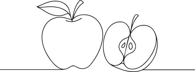 Fototapeta premium Healthy Apple Fruit Logo Minimalist Sketch